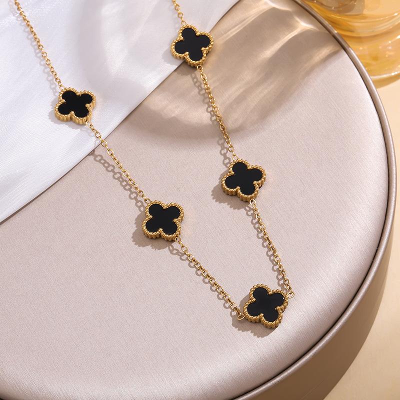 13 мм титановая сталь четырехлистный клевер пять цветков двухстороннее ожерелье Beimu 18-каратное настоящее позолоченное не выцветающее легкое роскошное ключичное ожерелье