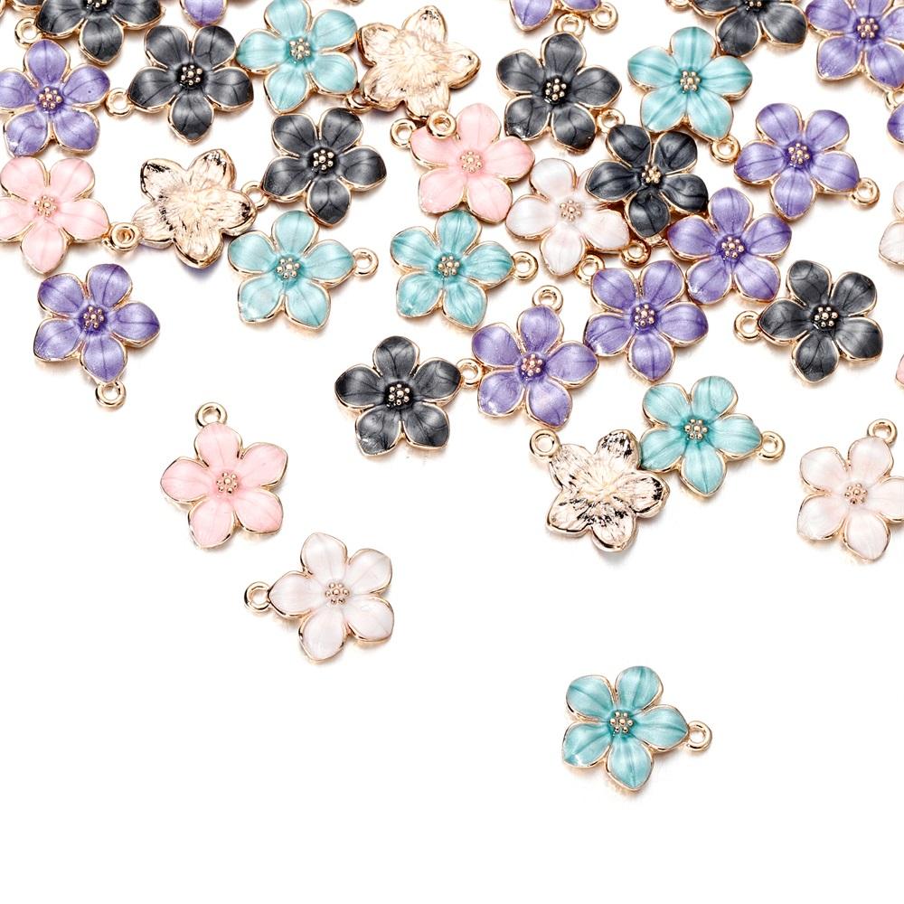 10Pcs/lot Mix Style Colorful Flower Pendants Enamel Metal Necklace Bracelet Charms For DIY Jewelry Making Supplies Accessories