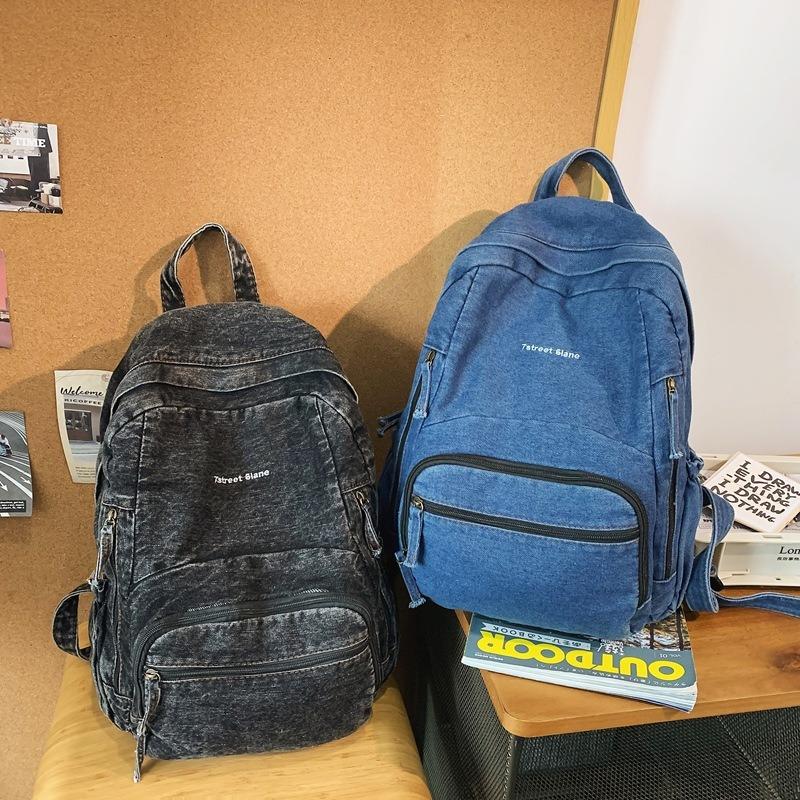 Повседневный классный школьный рюкзак из денима большой вместимости, женский новый модный универсальный рюкзак
