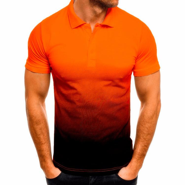 European and American Style Men's Spring and Summer Top Casual Turn Down Collar Sports T-Shirt Gradient 3D Print Short Sleeve Polo Shirt