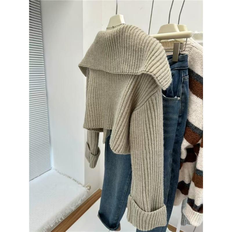 Элегантный вязаный кардиган женский короткий свитер куртка весна и осень длинный рукав повседневный корейская мода лацканы пальто однотонный простой офисная одежда
