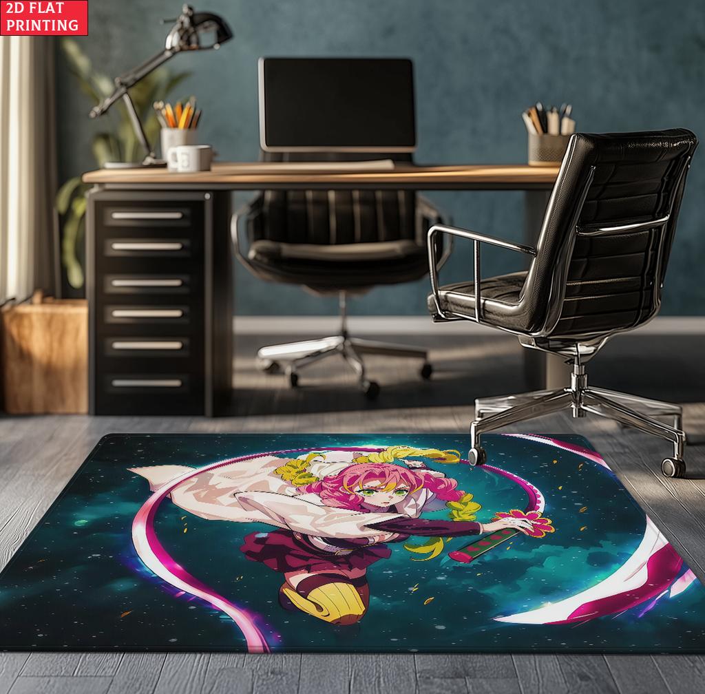Anime Demon Area Rug, Dark Fire Water Theme Non-slip Floor Mat, Gamer Room Bedroom Decor Carpet, Washable Home Gift