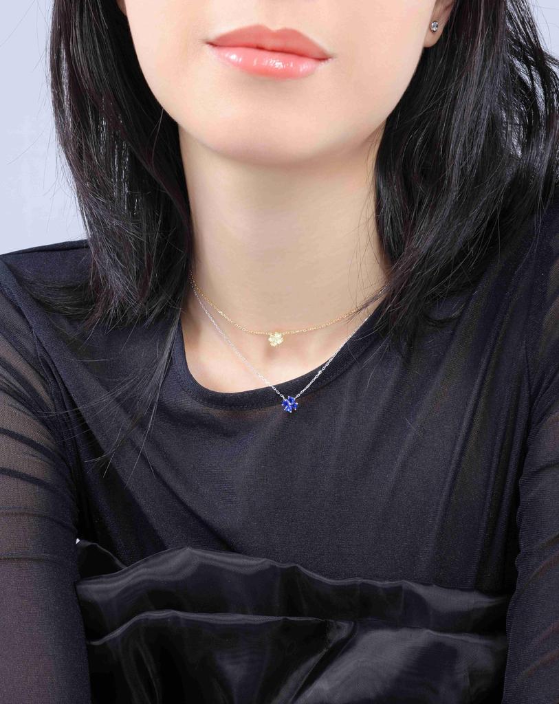 Серебро 925 Проба Сапфир Сердце Клевер Ожерелье ERP [женственный] Четырехлистный