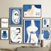 Wall Art Print Canvas Pictures Blue Nuxy Girl Face Line Geometry Minimalist Abstract Poster Living Room Home Decoration Painting