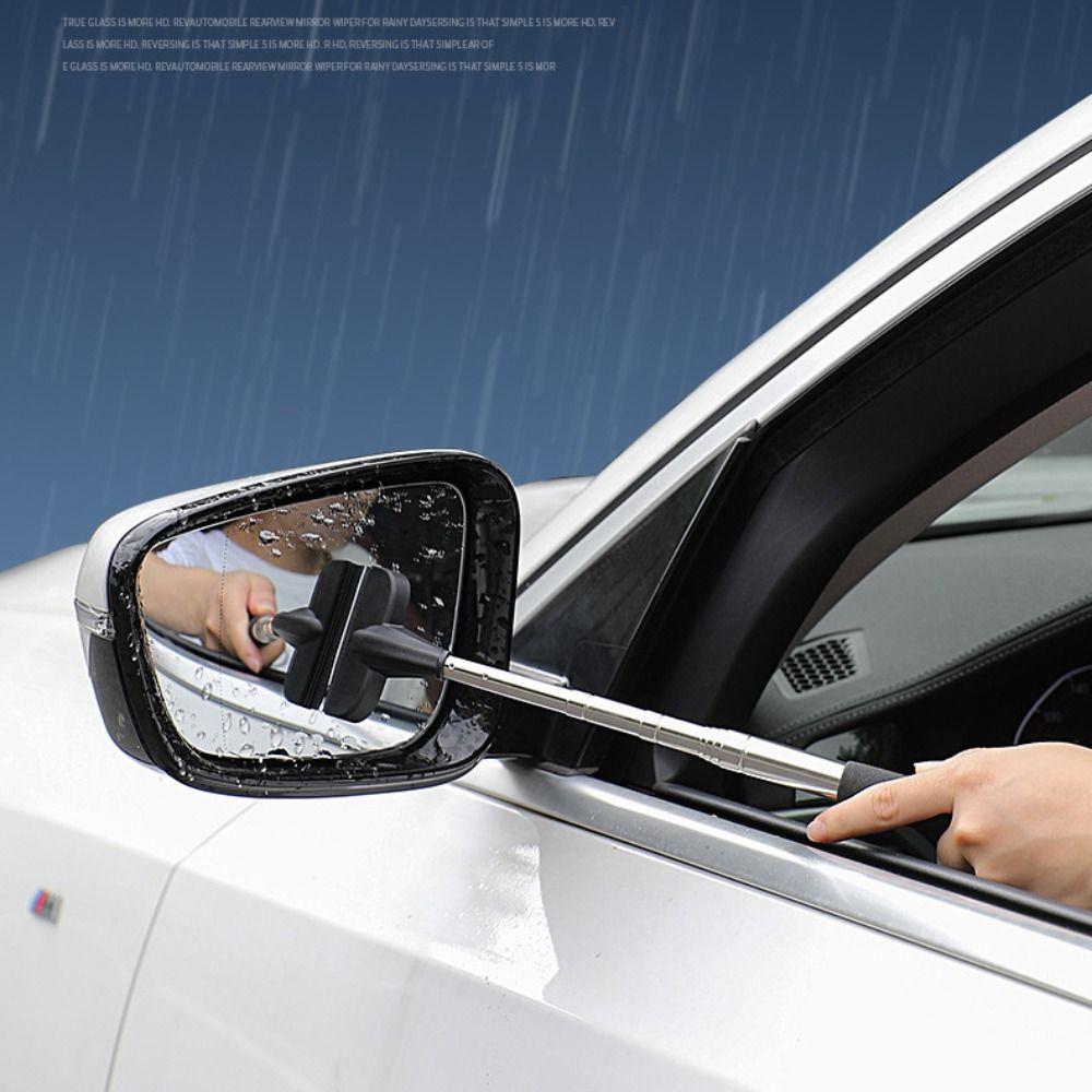 Stainless Steel Car Rearview Mirror Wiper Rubber Glass Rain Cleaning Tool Rainy Cleaning Supplies
