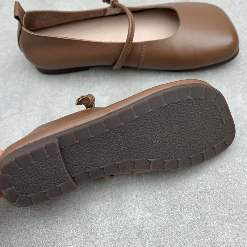 Johnature Женские туфли на плоской подошве из натуральной кожи с квадратным носком, однотонные туфли ручной работы из коровьей кожи на мягкой подошве