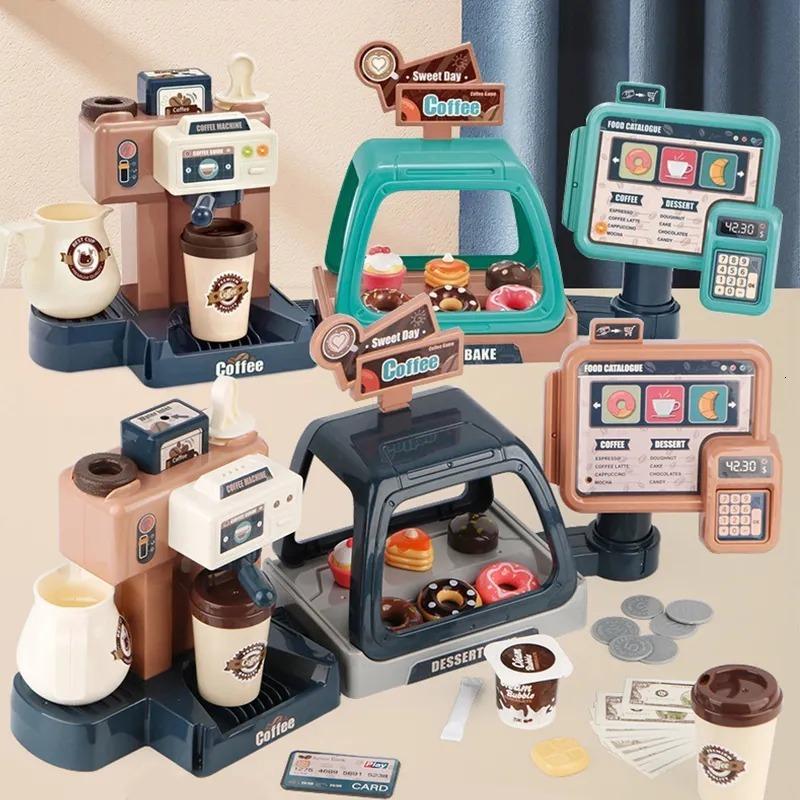 Cash Register Toy for Kids Pretend Play Store with Music Lights Ice Cream Dessert Playset Coffee Machine Kitchen Set for Toddler