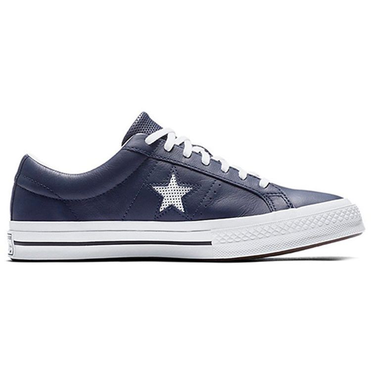 Converse Кеды унисекс низкие из перфорированной кожи One Star темно-синие со звездой, нескользящие, износостойкие, для скейтбординга, серо-голубые 158463C
