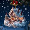 Украшение Домик в Снежной Деревне, Подвесное украшение Деревенская бревенчатая хижина, 2D акриловый коттедж со снежной сценой для декора зимней сказки и рождественской елки
