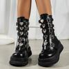 Women Black Gothic Platform Wedges Motorcycle Boots Female Punk Thick Bottom Boots Ladies Thick High Heels Party Shoes