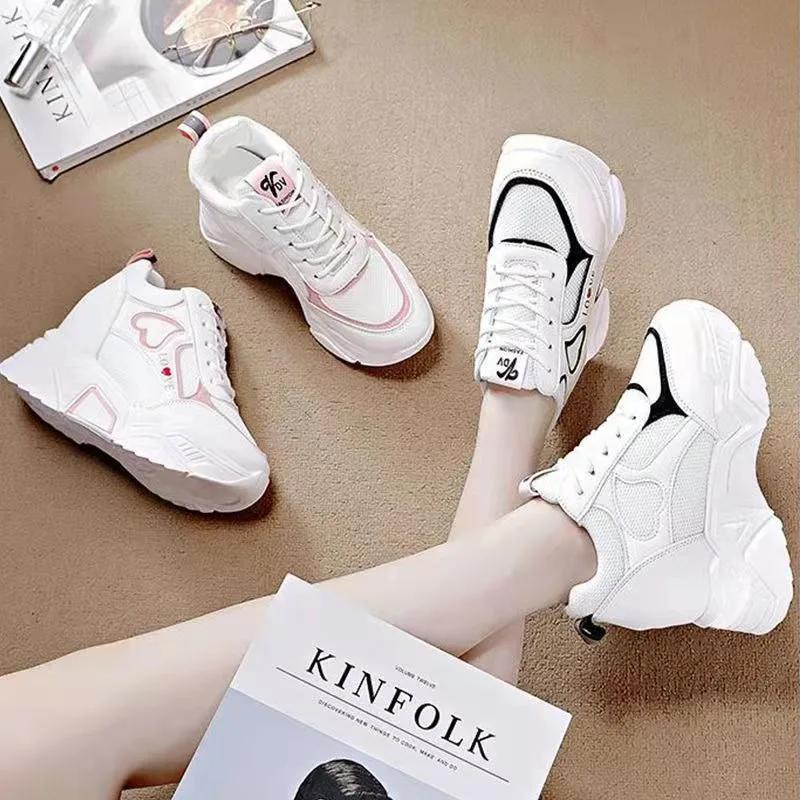 Кроссовки женские на толстой подошве, осенние, сетчатые, на шнуровке, спортивная обувь для баскетбола, удобная платформа, повседневная обувь для папы, нескользящая танкетка, вулканизированная