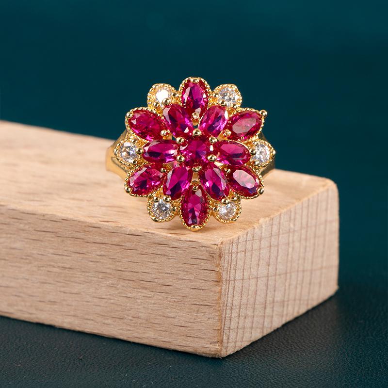 BELLA BOX Кольца с красным корундом и цирконием в виде цветов для девочек с ослепительным красным камнем, романтический подарок на день рождения для женщин, настоящие ювелирные изделия