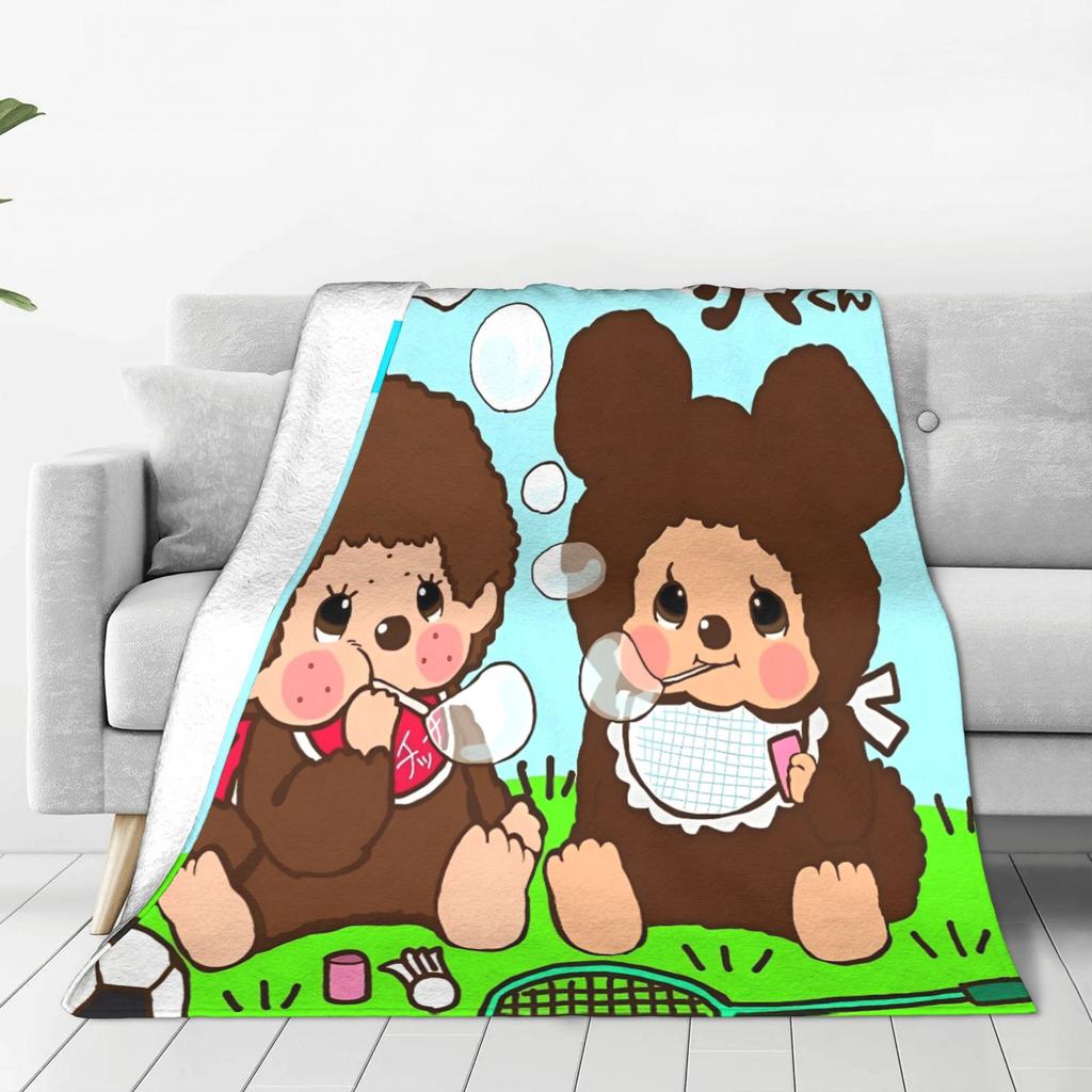 M-Monchhichis Flannel Blanket Autumn meme Soft Warm Throw Blanket for Child Living Room Comfortable Bedspread Sofa Bed Cover