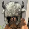 With Horns Bison Hat Thick Funny Hat High Quality Earflap Hat