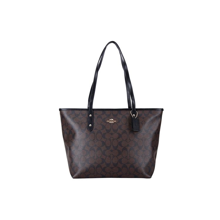 Coach Brown Signature Canvas Leather Trim Large Tote Bag for Daily Use