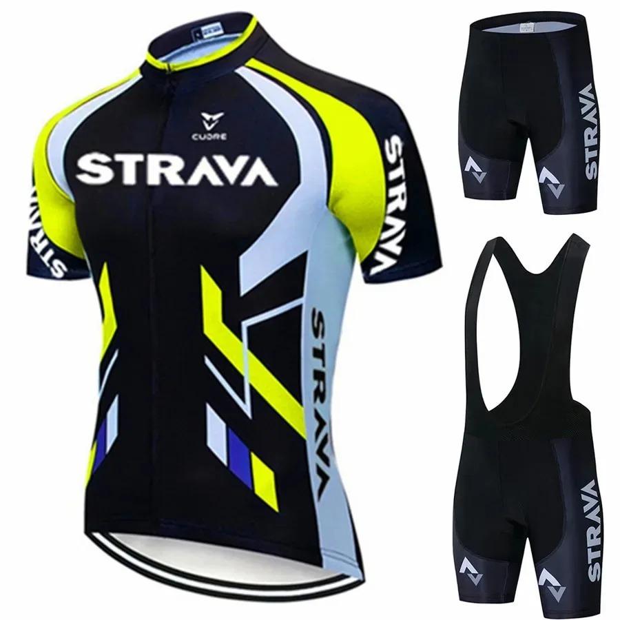 Strava Велоспорт Велосипедный Комплект Джерси МТБ Мужской Велосипедный Майо Летняя Велосипедная Футболка Велосипедные Шорты с Подтяжками Костюм Триатлон Одежда для Горного Велосипеда