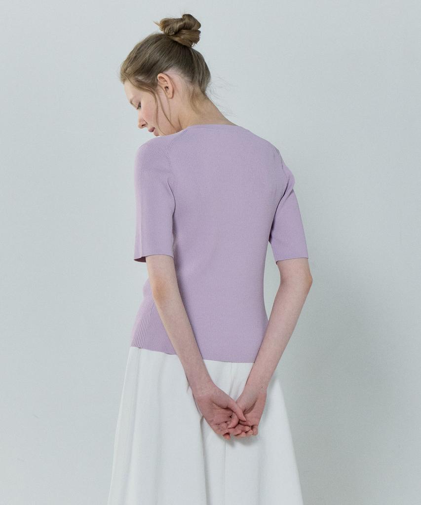 BASIC HOUSE Women'S Rayon Ribbed Short Sleeve Sweater Lavender Lzkt3204