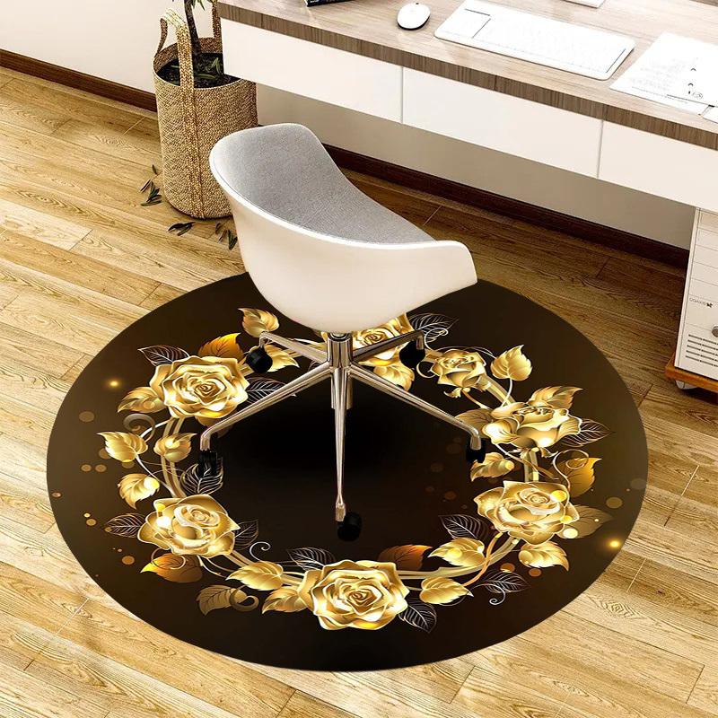 1pc Office Carpet Chair Mats Golden Rose Wreath Design Perfect for Decorating Office Chairss, Or Bedrooms.YDT505