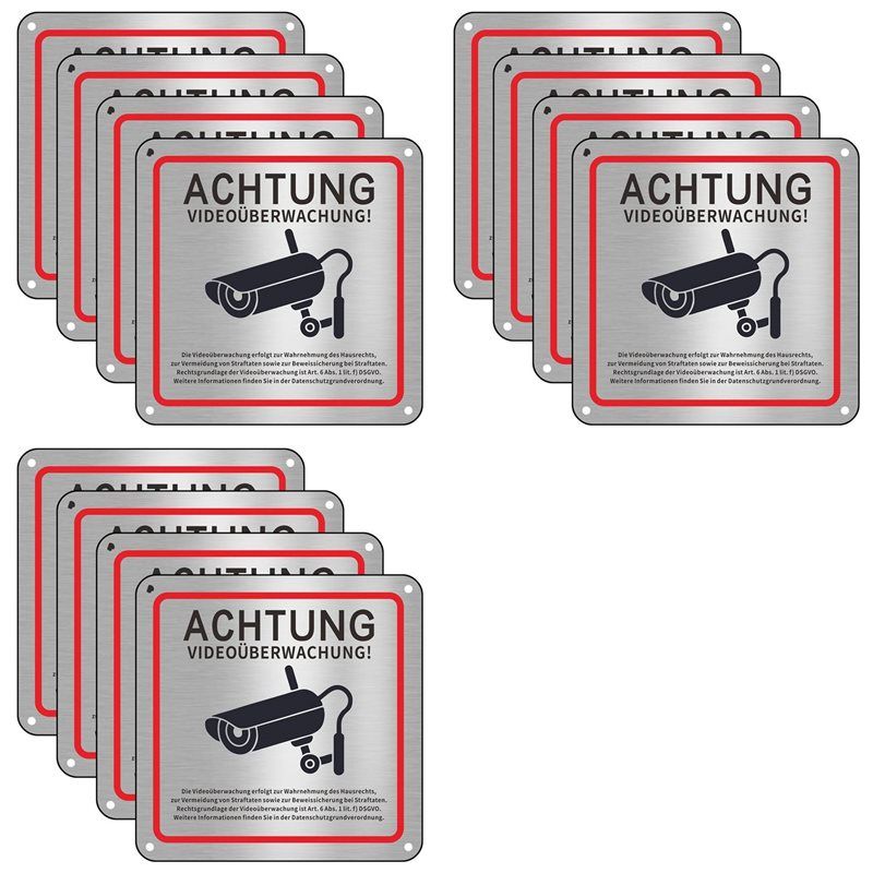 Знак видеонаблюдения, Видеонаблюдение Частная собственность, 15 x 15 см Металлический предупреждающий знак видеонаблюдения 12 шт.