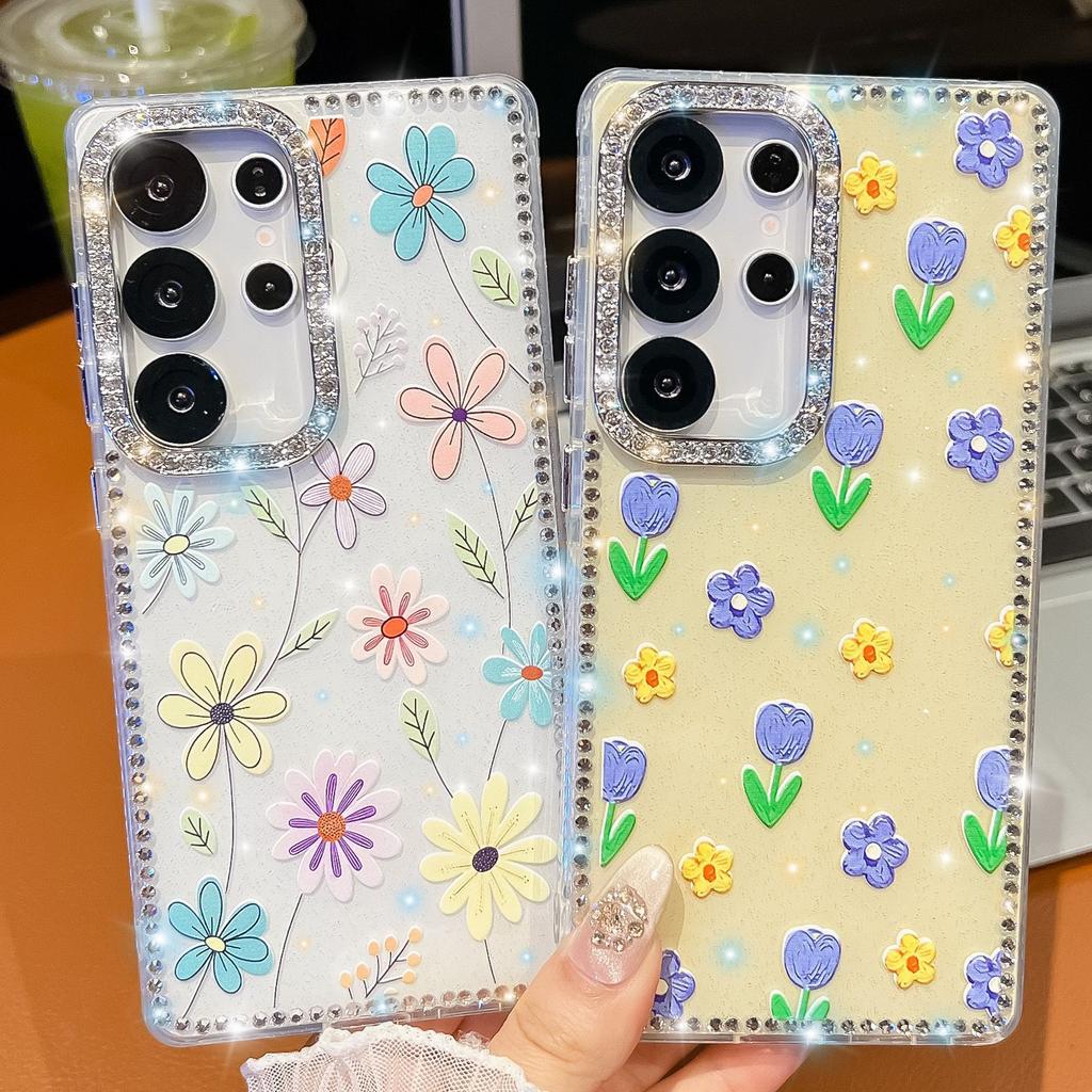 Чехол для мобильного телефона Samsung S25Ultra Чехол с блестками S24FE Цветок Одна линия Зеркальная подставка A36 Защитная крышка
