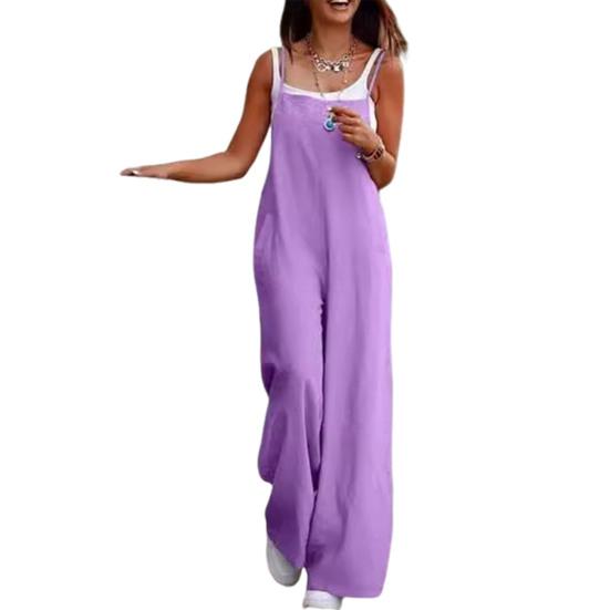 Lady Jumpsuit Collarless Spaghetti Strap Backless Sleeveless Loose Wide Leg Full Length Overalls Casual Daily Wear Outfit