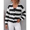 Women S Color Block Striped Buttoned V Neck Long Sleeve Cardigan Sweater