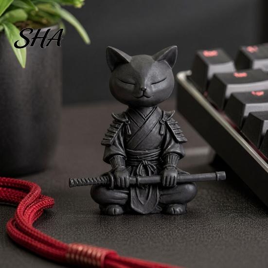 Украшение для кошки Идея подарка 3D-печатная фигурка рыцаря, Медитирующий декор для стола в позе воина Дзен, Устойчивая фигурка Минималистичная матовая скульптура животного