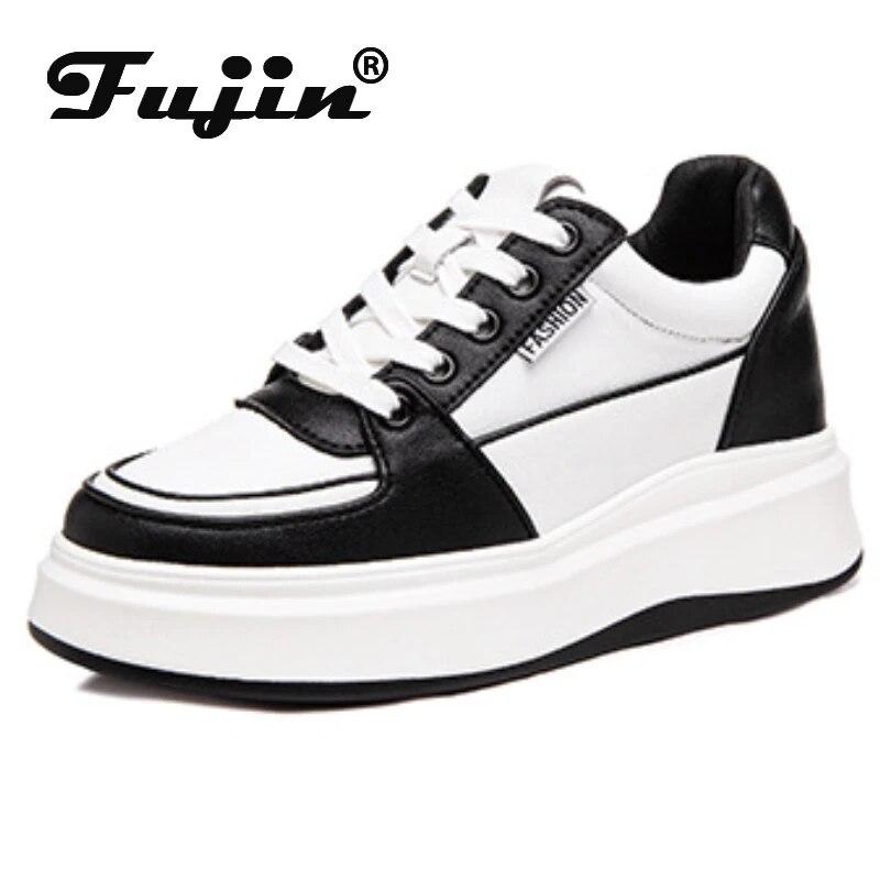 Fujin/5 см из вулканизированной натуральной кожи, устойчивые кроссовки на платформе, массивные ботинки, женская весенне-осенняя повседневная обувь