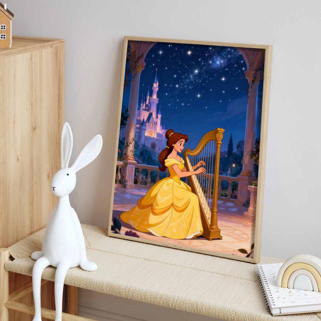 Disney Belle harp fairy tale castle 5D handmade diy diamond painting, home wall decoration
