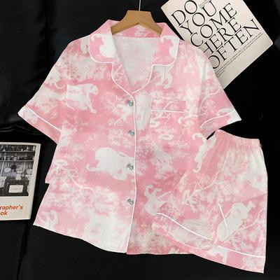 Ретро Летняя Пижама из Ледяного Шелка Женская Короткий Рукав Тонкая Стиль Национального Искусства Высококачественная Домашняя Одежда Шелковый Костюм