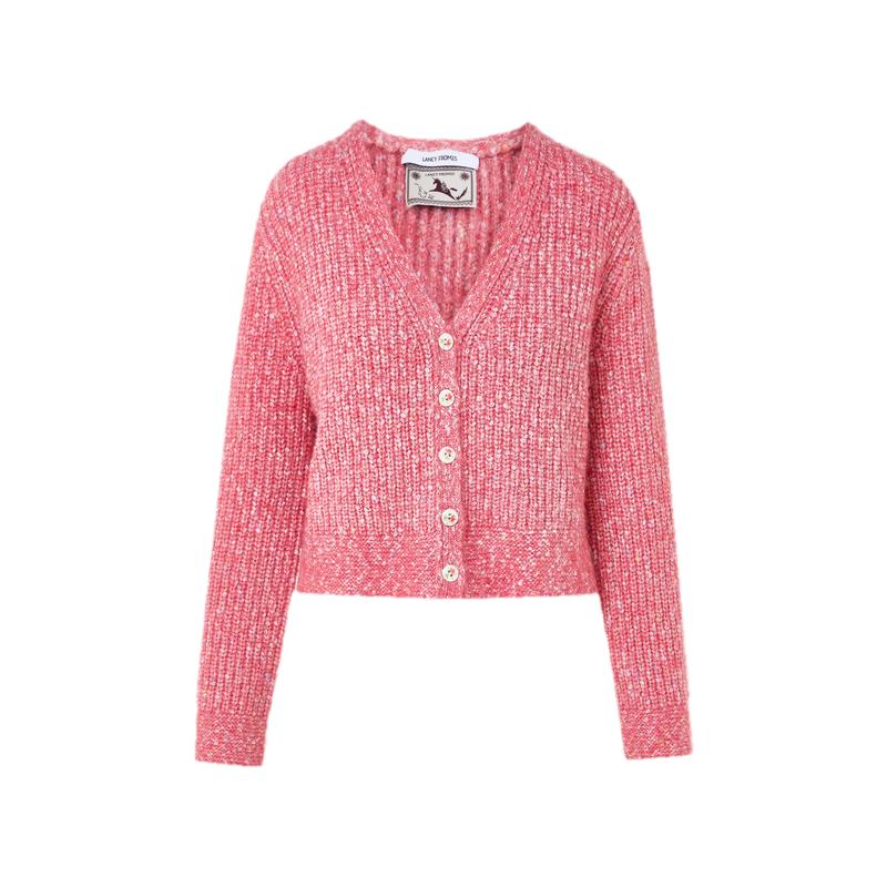 LANGZI MONEY HONG V-Neck Red Knit Cardigan