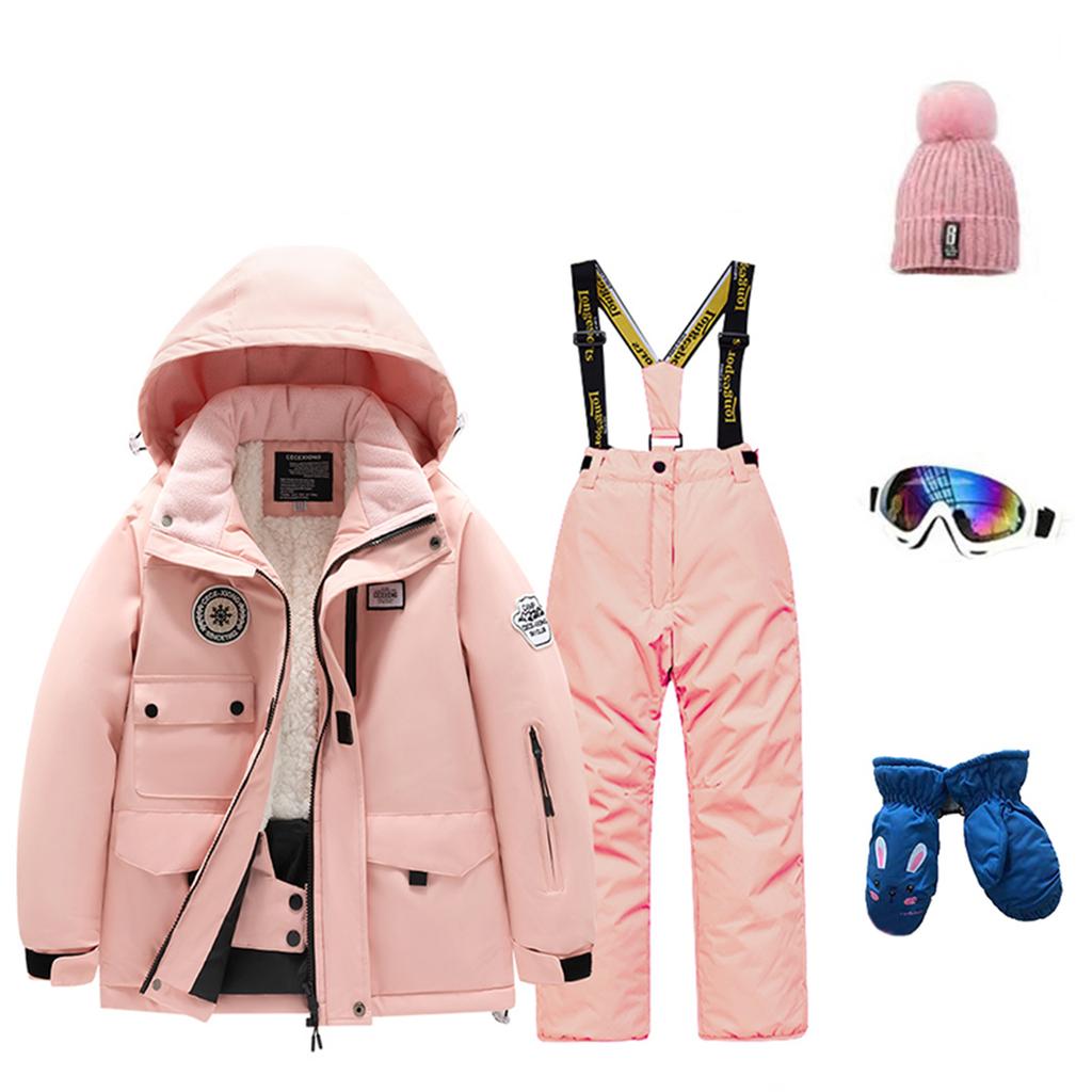 Children's Fashion Skiwear Set Boys' And Girls' Thickened Waterproof Thermal Ski Suit Five-Piece Outfit With Jacket And Trousers