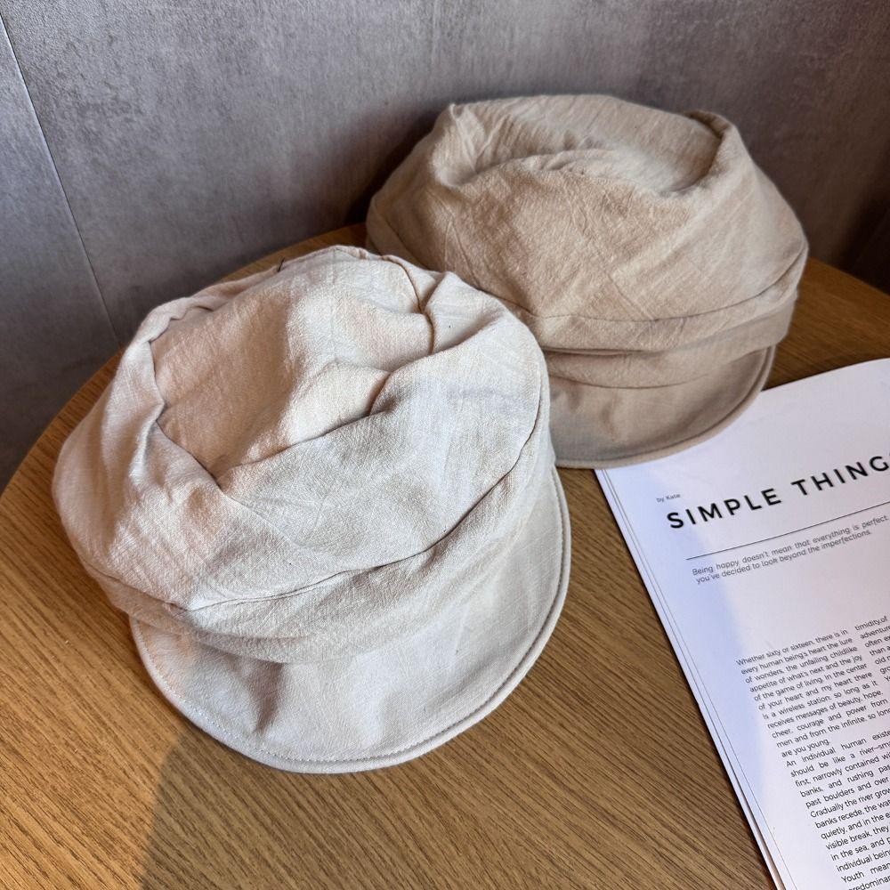 Ins Japanese Linen Berets Pleated Versatile Newsboy Hats Classic Soft Peaked Caps Women