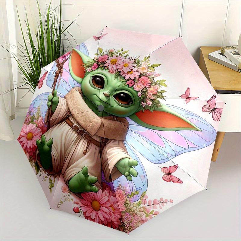 Yoda,Floral Fantasy Fully automatic themed umbrella 8 ribs durable iron frame, tri fold compact design, perfect as a gift, travel umbrella