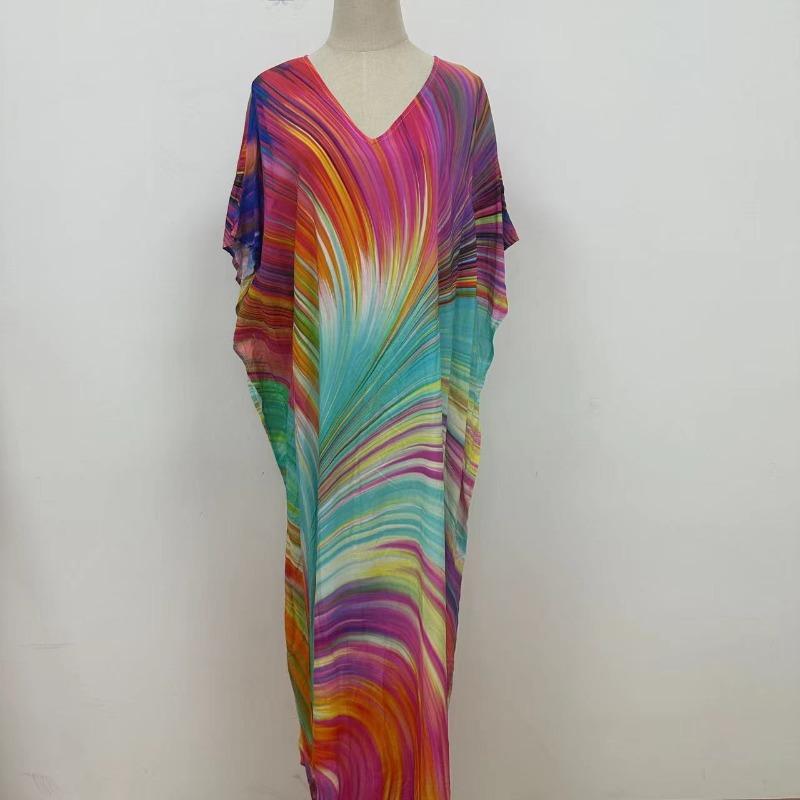 Плюс Размер Женщин Новый Принт Пляжный Свободный Платье Праздничный Бикини Накидка