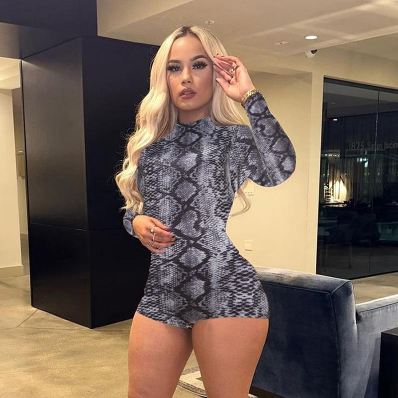Трендовый женский облегающий комбинезон с длинным рукавом и леопардовым принтом 2024