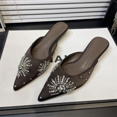 Хрустальные каблуки Тапочки Женские Туфли с острым носком Элегантные босоножки на каблуке 2025 Летняя вечеринка Шлепанцы Новая роскошная женская обувь