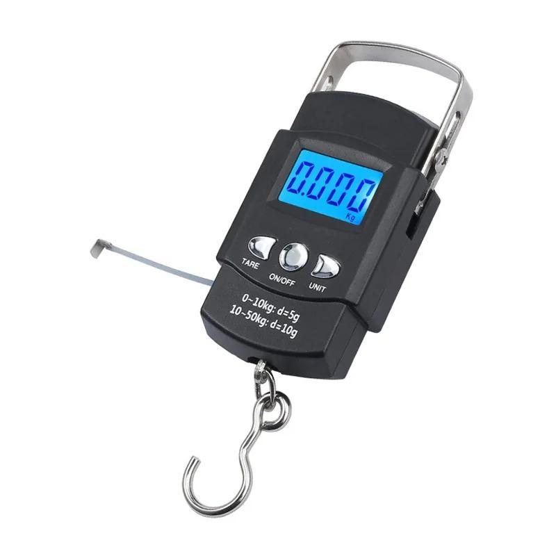 Портативные электронные весы 50кг/10г, ЖК-цифровой дисплей, ручные весы с 1м измерительной лентой, дорожные весы с подвесным крюком для рыбалки