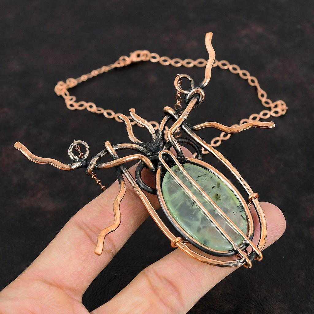 Ожерелье из мха и пренита, обернутое медной проволокой, регулируемое ожерелье-цепочка, ожерелье из меди, ожерелье ручной работы из драгоценных камней, ожерелье из проволоки