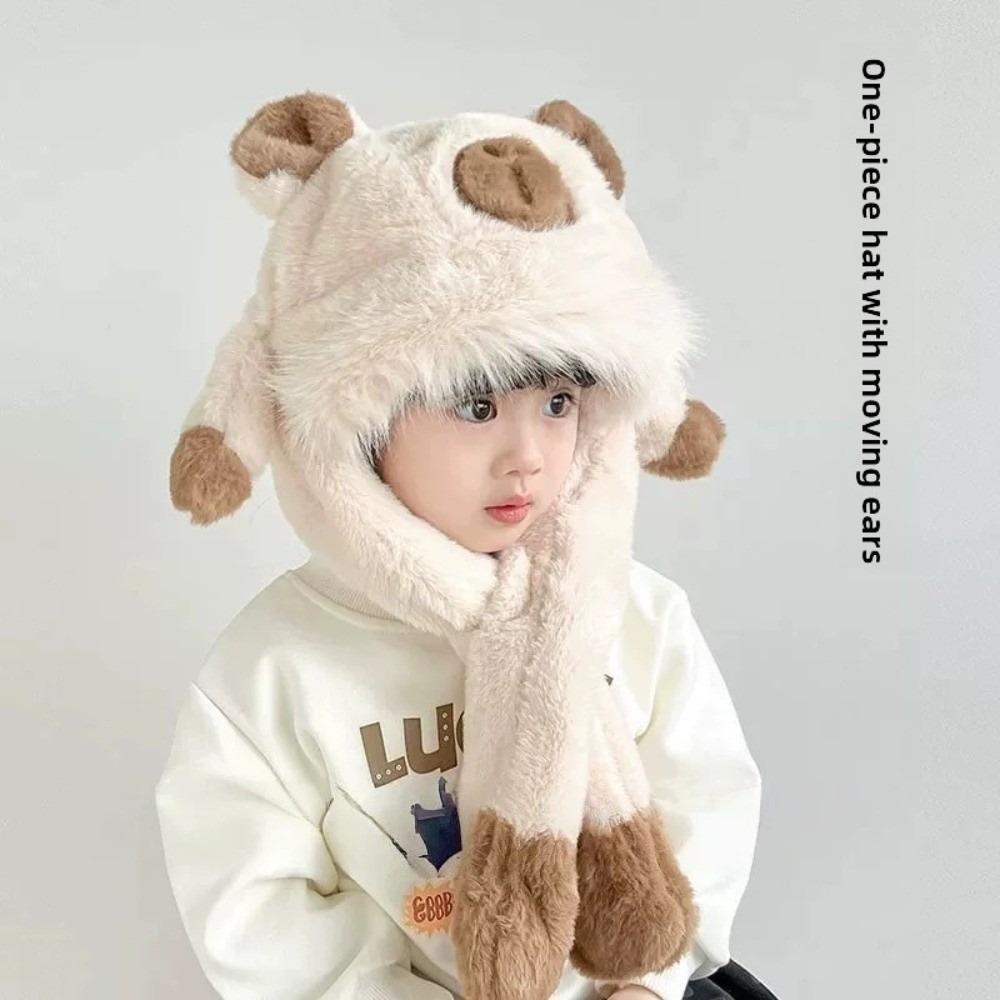 Movable Ears Capybara Hooded Scarf Windproof Plush Hat Scarf Set  Boys/girls