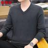 Мужской утолщенный свитер с V-образным вырезом из 100% чистой шерсти