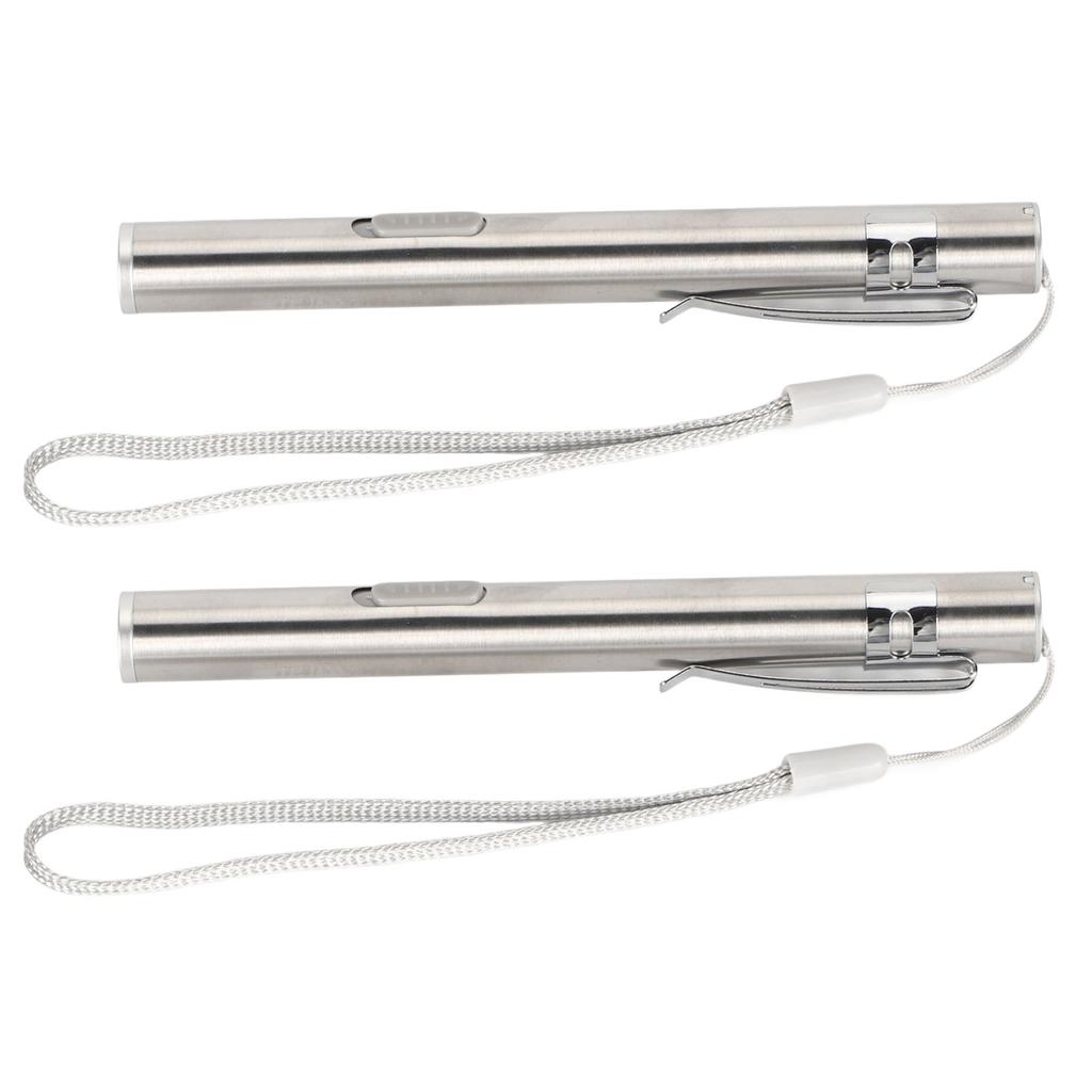 2Pcs Mini Flashlight Pocket Clip Stainless Steel ABS Rechargeable 600mAh Battery Pen Flashlight for