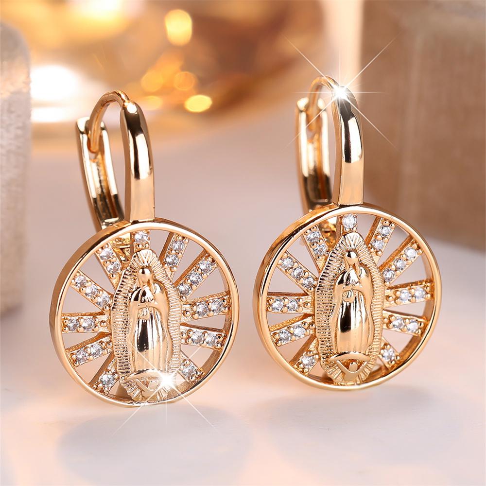 White Zircon Round Hollow Hoop Earrings For Women Vintage Gold Color Luxury Crystal Ear Buckle Wedding Jewelry Versatile Gifts