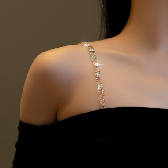 1 Pc Rhinestone Shoulder Strap Silver Rhinestone Bra Shoulder Chain Jewelry Adjustable Underwear Strap for Festival Rave Bridal Wedding Dress