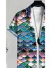 Men's Casual Short - Sleeve Shirt with Fish - Scale Pattern Print, Made of Polyester, Mixed Color, Multiple Specifications Available, Fashionable for