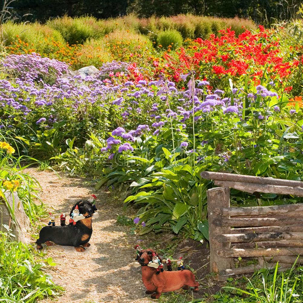 Dog Eating Dwarfs Statue Funny Yard Art Resin Dog Sculpture for Garden Lawn Patio