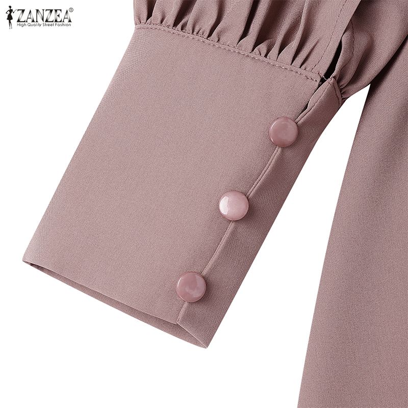 ZANZEA Женское повседневное свободное длинное платье с круглым вырезом и длинным рукавом