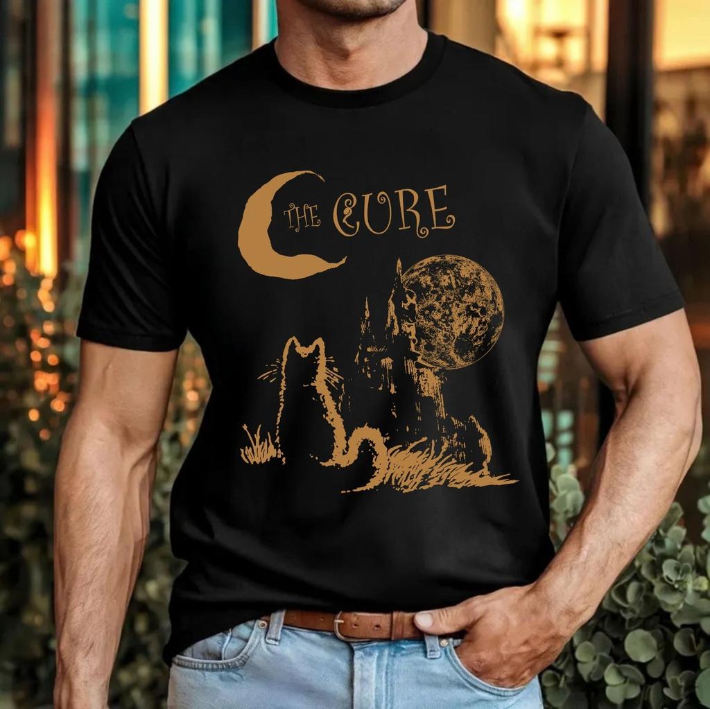 Футболка The Cure Готический Кот Луна T-T-T Винтажная Инди-Рок Группа Тур по Великобритании 2026 Подарок Топ