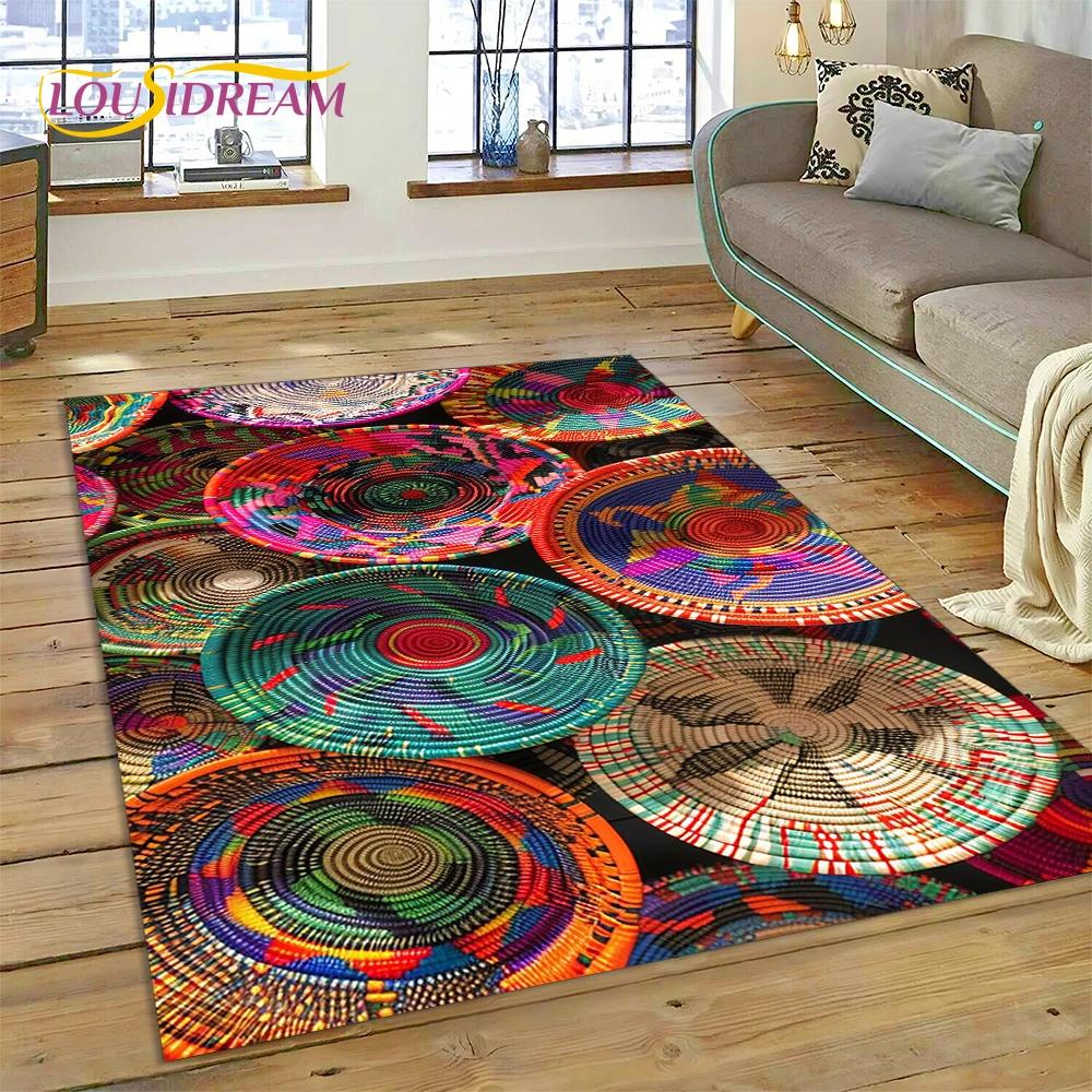 VIKAMA Colorful Flower Woven Art Mandala Rug, Non-Slip Carpet For Living Room, Bedroom, Sofa, Home Decor, Doormat