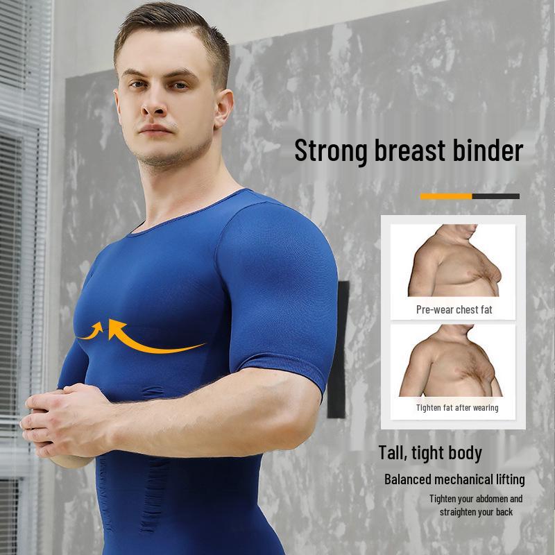 Men's Tummy Control Body Shaper Corset with Bust Support and Short Sleeves - DT02.
